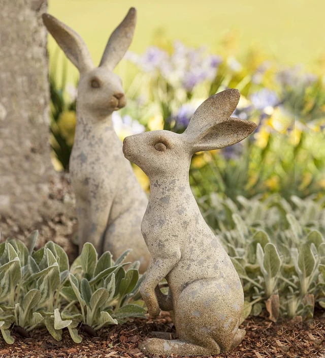 Alt view image 3 of 4 - Tall Sitting Bunny Garden Sculpture, 24" H Weather-Resistant Resin Rabbit Statue in Alert Pose for Outdoor Décor
