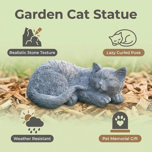 Alt view image 5 of 7 - Cats Memorial Garden Stone Statue, 11.4" L Tabby Figurine Sympathy Gift for Loss of Cat, Outdoor Grave Marker