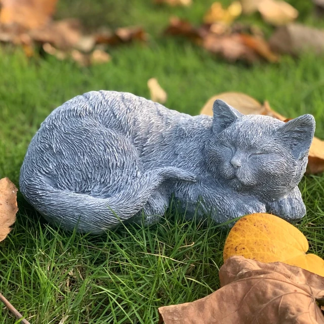 Alt view image 6 of 7 - Cats Memorial Garden Stone Statue, 11.4" L Tabby Figurine Sympathy Gift for Loss of Cat, Outdoor Grave Marker