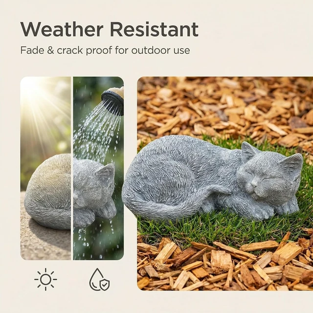 Alt view image 7 of 7 - Cats Memorial Garden Stone Statue, 11.4" L Tabby Figurine Sympathy Gift for Loss of Cat, Outdoor Grave Marker