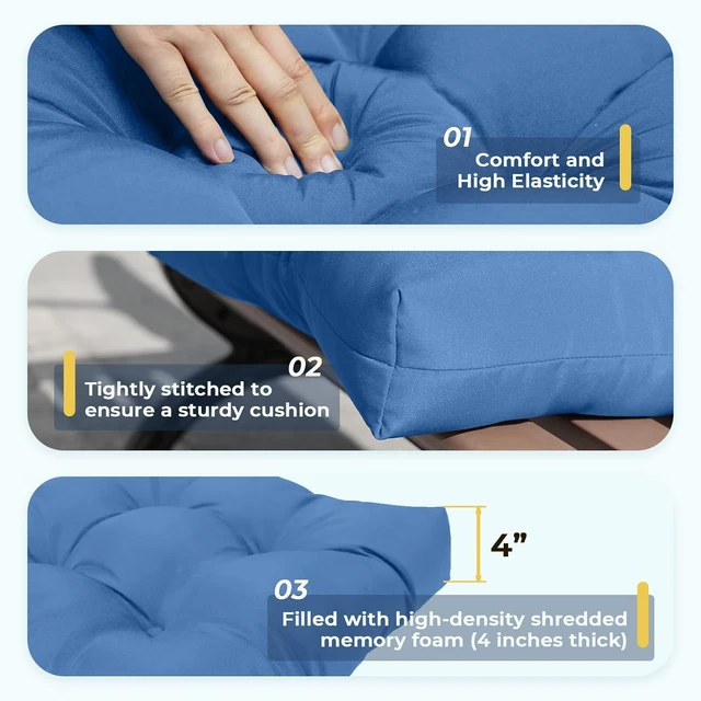Alt view image 5 of 6 - All-Weather Waterproof Wicker Chair Cushions, 1 Loveseat & 2 U-Shaped for Patio Bench Settee, Royal Blue, 3 Pieces