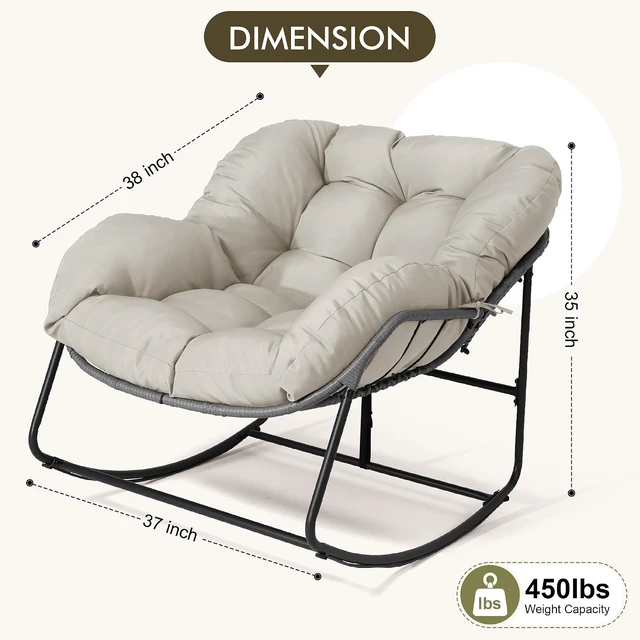 Alt view image 2 of 7 - Oversized Egg Rocking Chair, All-Weather Wicker Rattan Lounge Rocker with Cushion for Porch, Garden & Balcony (Beige)