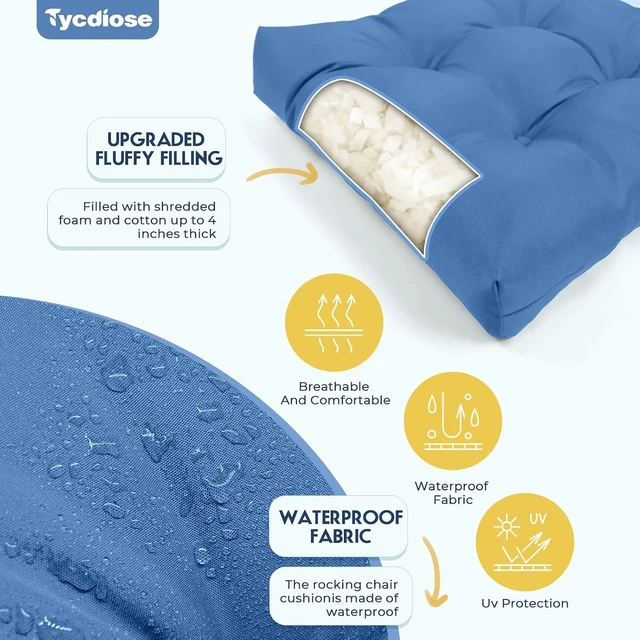 Alt view image 4 of 6 - All-Weather Waterproof Wicker Chair Cushions, 1 Loveseat & 2 U-Shaped for Patio Bench Settee, Royal Blue, 3 Pieces