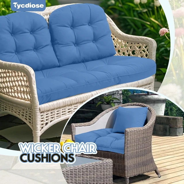 Alt view image 6 of 6 - All-Weather Waterproof Wicker Chair Cushions, 1 Loveseat & 2 U-Shaped for Patio Bench Settee, Royal Blue, 3 Pieces