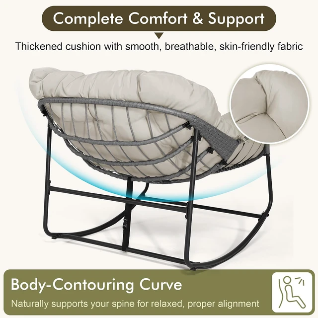Alt view image 5 of 7 - Oversized Egg Rocking Chair, All-Weather Wicker Rattan Lounge Rocker with Cushion for Porch, Garden & Balcony (Beige)