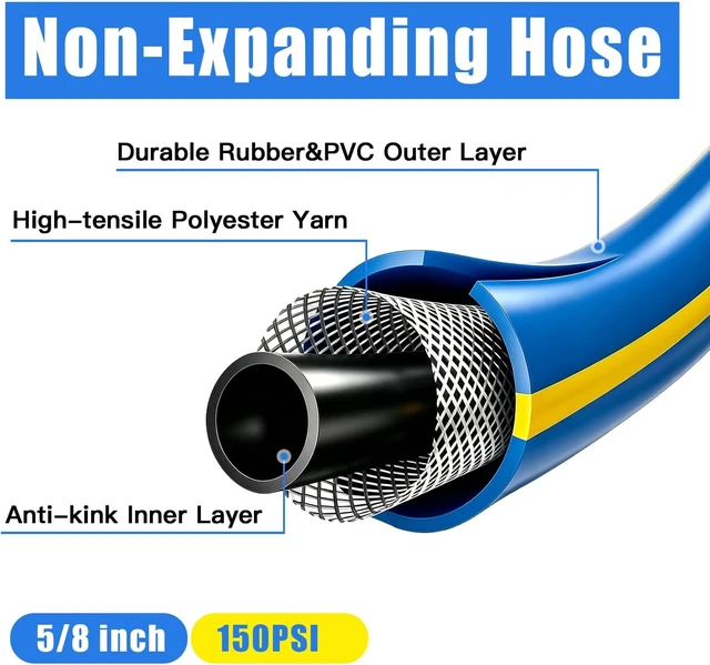 Alt view image 2 of 7 - Hybrid Polymer Garden Hose, 5/8 in x 50 FT, Lightweight Kink-Resistant All-Weather with Solid Brass GHT Fittings, 600 PSI Burst Pressure