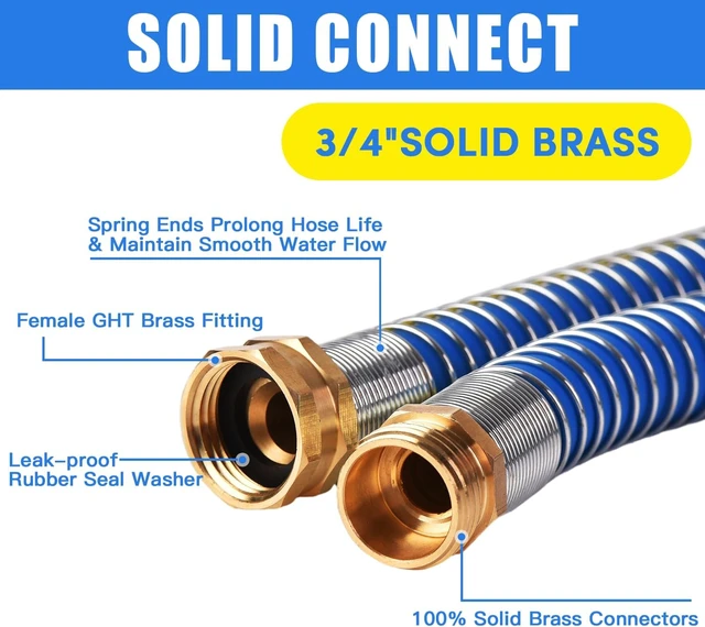 Alt view image 3 of 7 - Hybrid Polymer Garden Hose, 5/8 in x 50 FT, Lightweight Kink-Resistant All-Weather with Solid Brass GHT Fittings, 600 PSI Burst Pressure