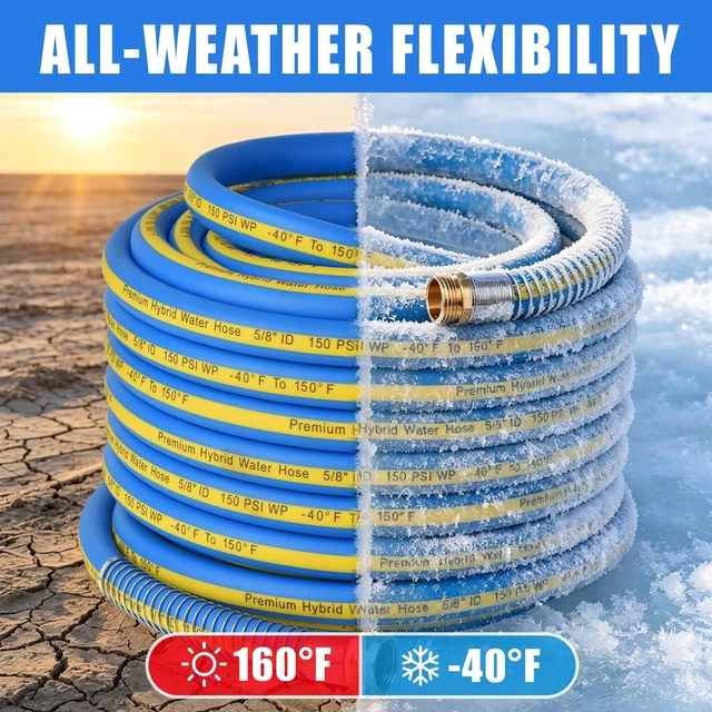 Alt view image 6 of 7 - Hybrid Polymer Garden Hose, 5/8 in x 50 FT, Lightweight Kink-Resistant All-Weather with Solid Brass GHT Fittings, 600 PSI Burst Pressure