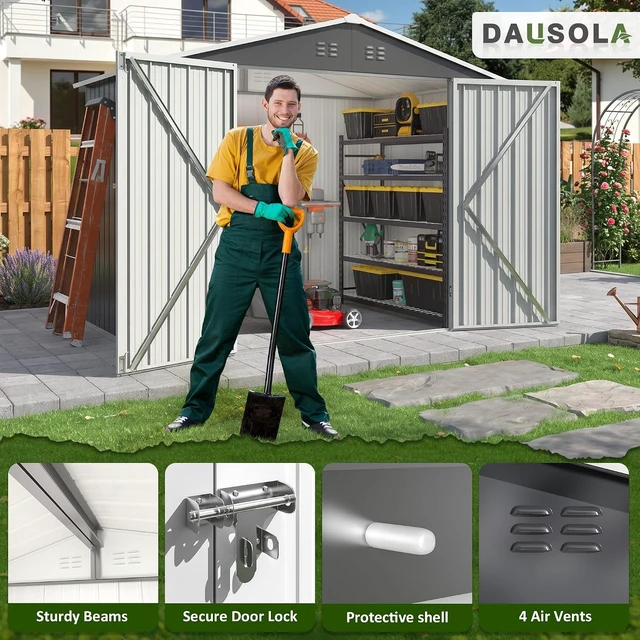 Alt view image 3 of 7 - 7.8 x 5.7 FT Metal Outdoor Storage Shed for Garden Tools, Backyard