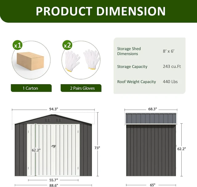 Alt view image 6 of 7 - 7.8 x 5.7 FT Metal Outdoor Storage Shed for Garden Tools, Backyard