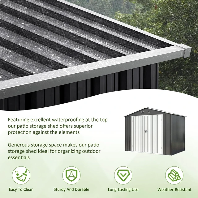 Alt view image 7 of 7 - 7.8 x 5.7 FT Metal Outdoor Storage Shed for Garden Tools, Backyard
