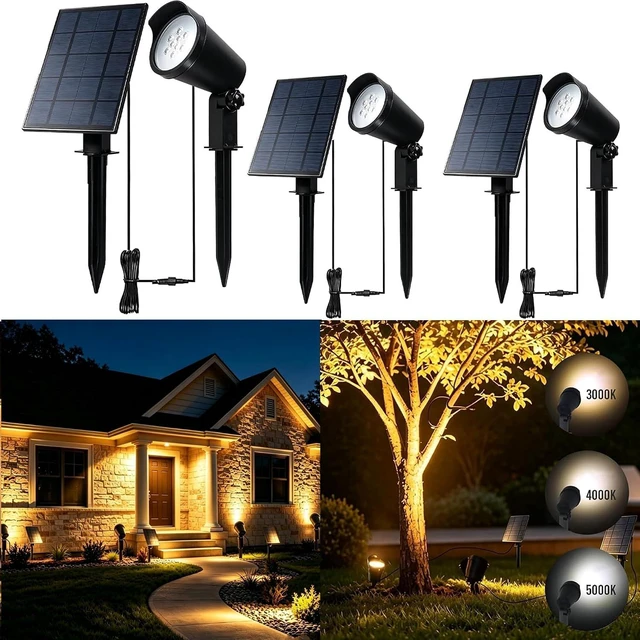 Main image of Solar Spot Lights with Separate Panel, 3-Pack Outdoor Landscape Lights
