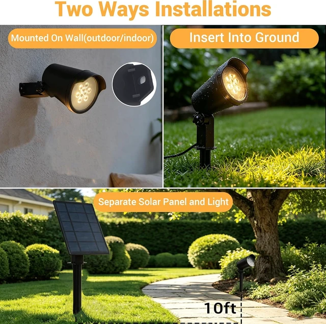 Alt view image 2 of 7 - Solar Spot Lights with Separate Panel, 3-Pack Outdoor Landscape Lights