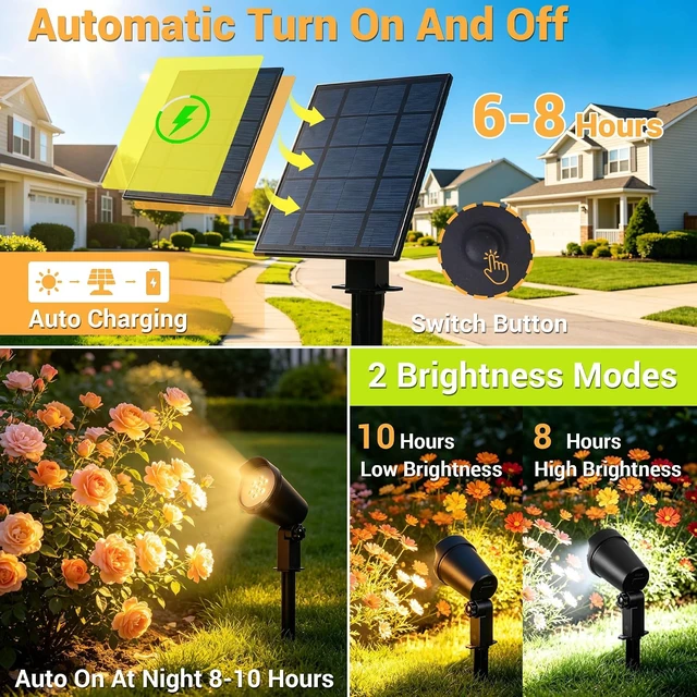 Alt view image 3 of 7 - Solar Spot Lights with Separate Panel, 3-Pack Outdoor Landscape Lights