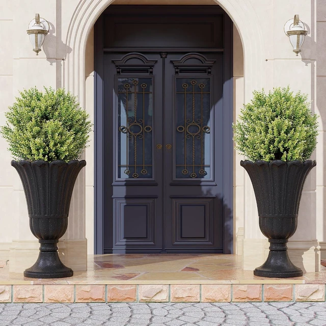 Main image of Black 24" Tall Urn Planters, Set of 2 Outdoor Planters for Porch