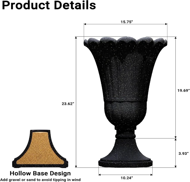 Alt view image 2 of 7 - Black 24" Tall Urn Planters, Set of 2 Outdoor Planters for Porch