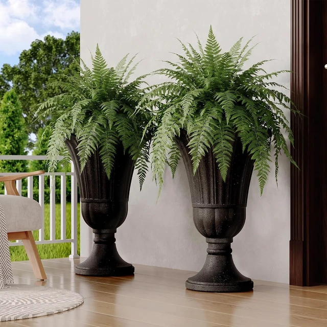 Alt view image 4 of 7 - Black 24" Tall Urn Planters, Set of 2 Outdoor Planters for Porch