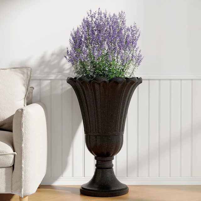 Alt view image 6 of 7 - Black 24" Tall Urn Planters, Set of 2 Outdoor Planters for Porch