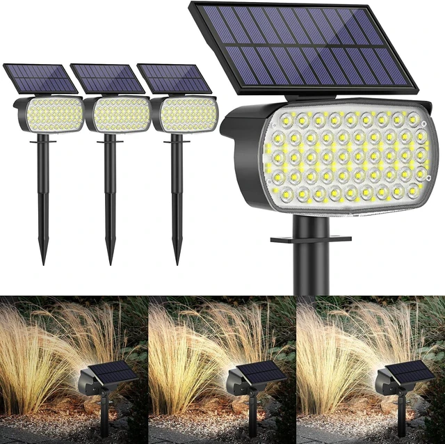 Main image of 108-LED Solar Spot Lights, IP65 Waterproof, 3 Modes with Large Solar Panel for Garden, Yard & Pathway (Cool White/4 Pack)