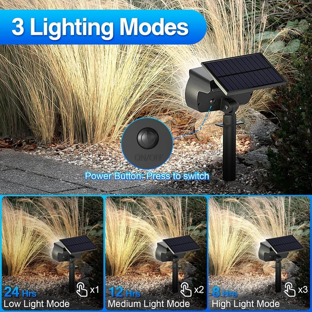 Alt view image 3 of 7 - 108-LED Solar Spot Lights, IP65 Waterproof, 3 Modes with Large Solar Panel for Garden, Yard & Pathway (Cool White/4 Pack)