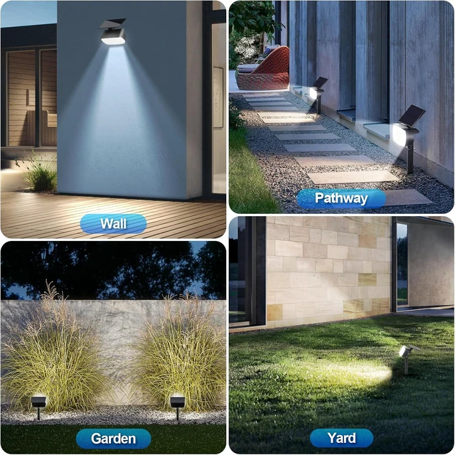 Alt view image 4 of 7 - 108-LED Solar Spot Lights, IP65 Waterproof, 3 Modes with Large Solar Panel for Garden, Yard & Pathway (Cool White/4 Pack)