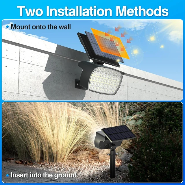 Alt view image 5 of 7 - 108-LED Solar Spot Lights, IP65 Waterproof, 3 Modes with Large Solar Panel for Garden, Yard & Pathway (Cool White/4 Pack)