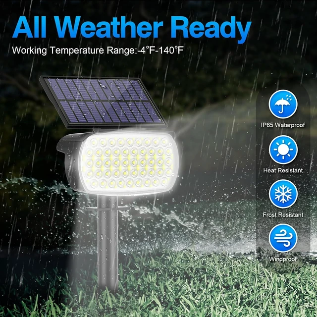 Alt view image 6 of 7 - 108-LED Solar Spot Lights, IP65 Waterproof, 3 Modes with Large Solar Panel for Garden, Yard & Pathway (Cool White/4 Pack)