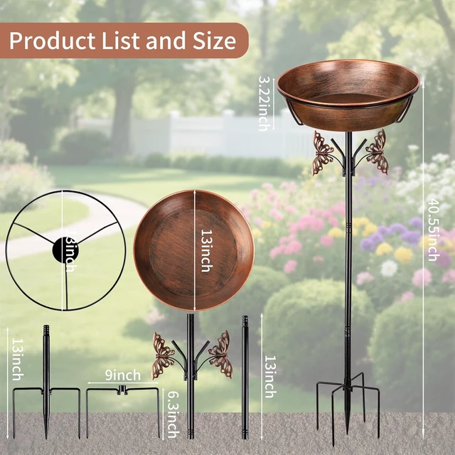 Alt view image 3 of 7 - 40-Inch Metal Bird Bath with Removable 3" Deep 13" Dia Bowl, Heavy-Duty Rust-Proof Base for Garden, Yard & Patio