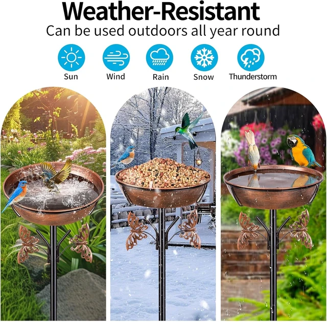 Alt view image 4 of 7 - 40-Inch Metal Bird Bath with Removable 3" Deep 13" Dia Bowl, Heavy-Duty Rust-Proof Base for Garden, Yard & Patio