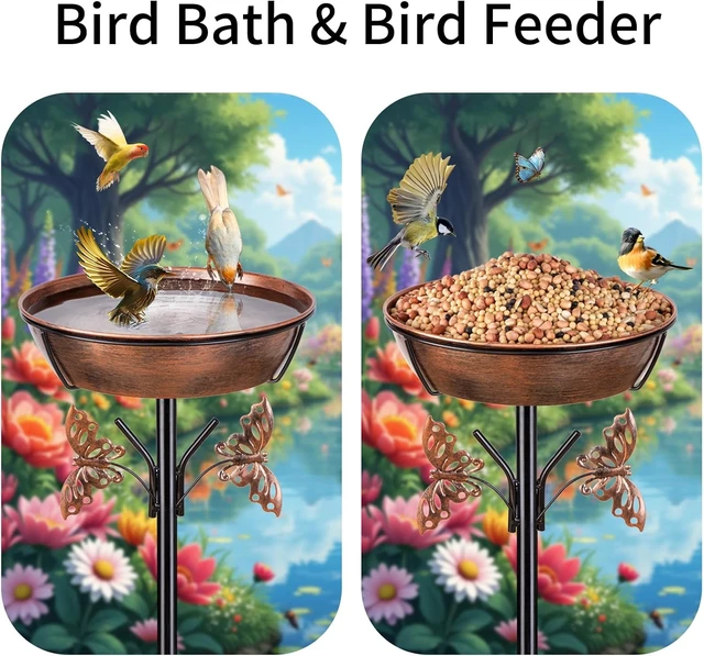 Alt view image 5 of 7 - 40-Inch Metal Bird Bath with Removable 3" Deep 13" Dia Bowl, Heavy-Duty Rust-Proof Base for Garden, Yard & Patio
