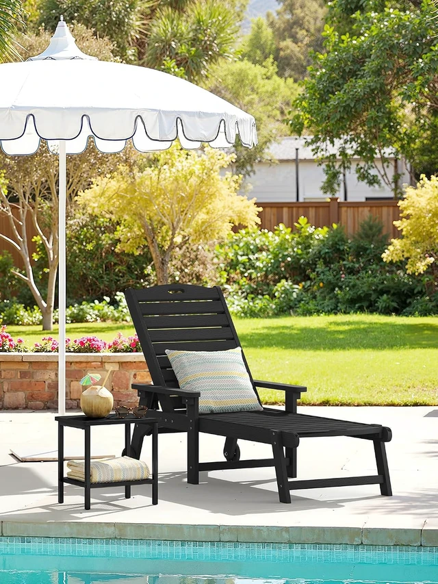 Alt view image 6 of 7 - Black HDPE Outdoor Side Table with 2-Tier Storage