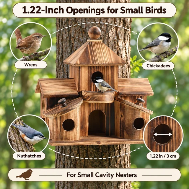 Alt view image 3 of 7 - 6-Hole Multi-Chamber Birdhouse for Small Birds, Outdoor