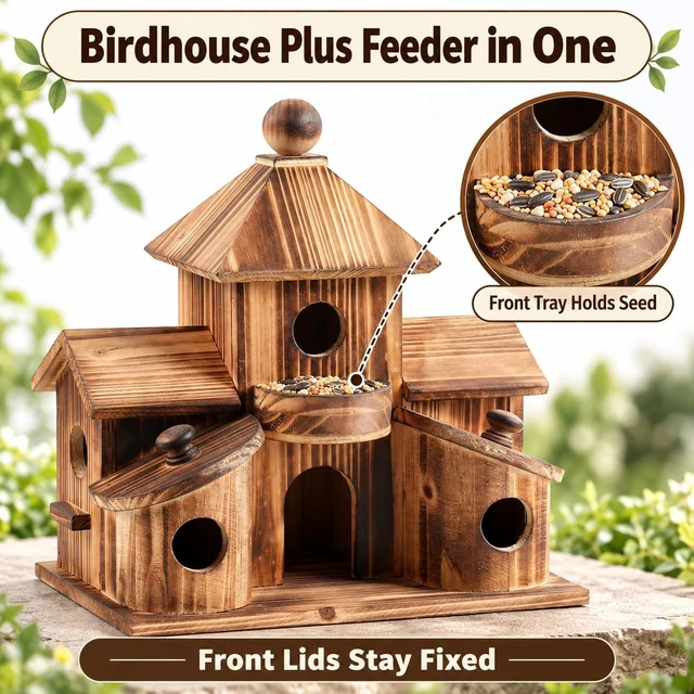 Alt view image 4 of 7 - 6-Hole Multi-Chamber Birdhouse for Small Birds, Outdoor