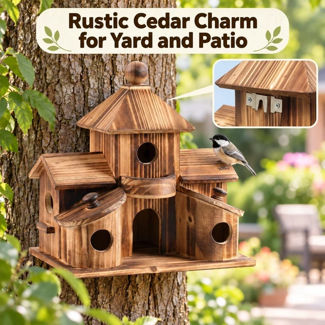 Alt view image 5 of 7 - 6-Hole Multi-Chamber Birdhouse for Small Birds, Outdoor