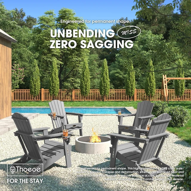 Alt view image 2 of 7 - Folding All-Weather Adirondack Fire Pit Chair with Cup Holder