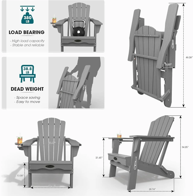 Alt view image 3 of 7 - Folding All-Weather Adirondack Fire Pit Chair with Cup Holder