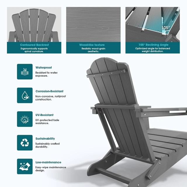 Alt view image 6 of 7 - Folding All-Weather Adirondack Fire Pit Chair with Cup Holder