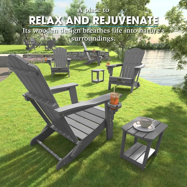 Alt view image 7 of 7 - Folding All-Weather Adirondack Fire Pit Chair with Cup Holder
