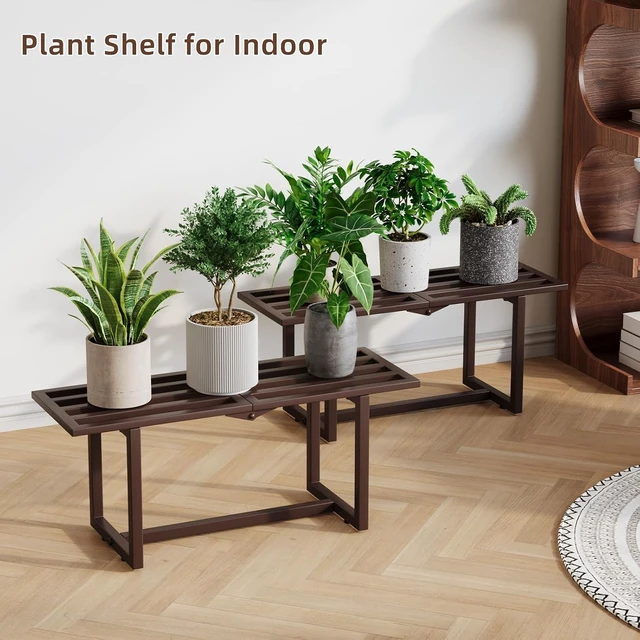 Alt view image 2 of 7 - Foldable Metal Plant Stand, Indoor & Outdoor, Coffee, 2 Pack