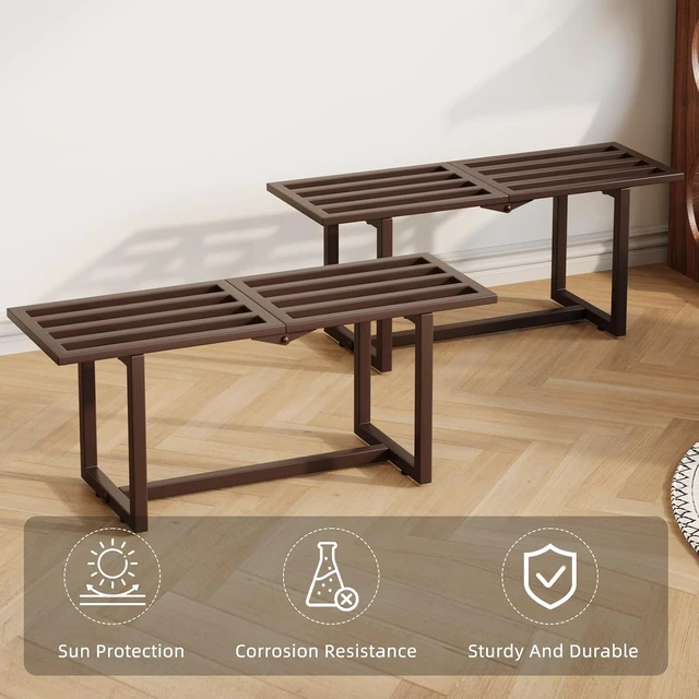 Alt view image 4 of 7 - Foldable Metal Plant Stand, Indoor & Outdoor, Coffee, 2 Pack
