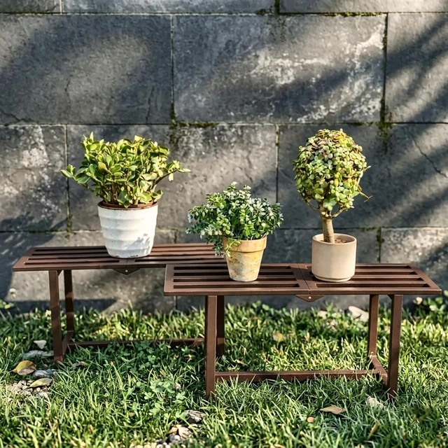 Alt view image 5 of 7 - Foldable Metal Plant Stand, Indoor & Outdoor, Coffee, 2 Pack