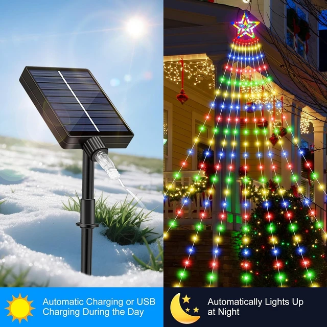 Alt view image 2 of 7 - Multicolor Solar Christmas Tree Lights, 18.37ft 532 LED