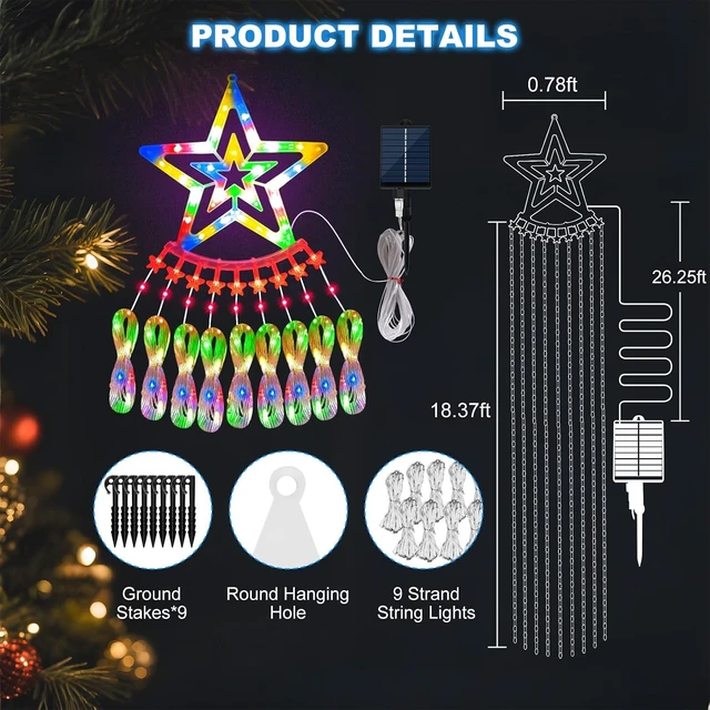 Alt view image 7 of 7 - Multicolor Solar Christmas Tree Lights, 18.37ft 532 LED