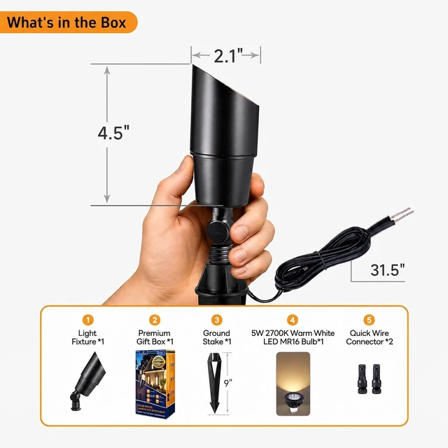 Alt view image 6 of 7 - Black Brass Outdoor Spotlight, 12V LED, 2700K, 1-Pack