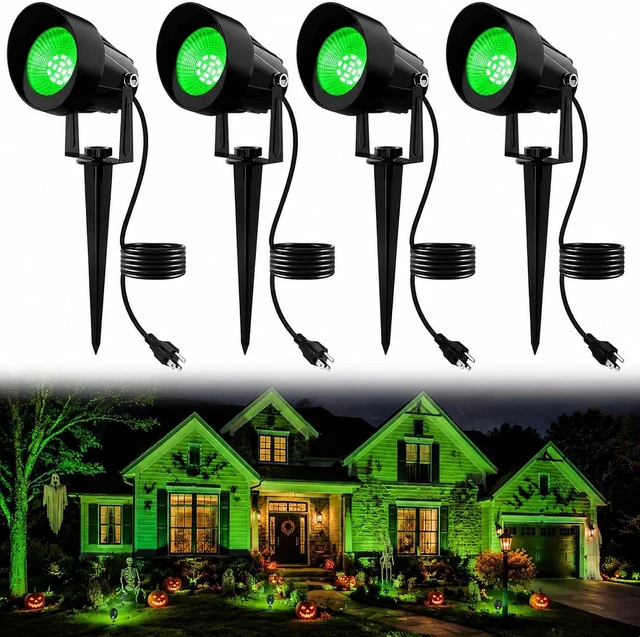 Main image of Green Outdoor Landscape Spotlights with US Plug for Trees, 4 Pack