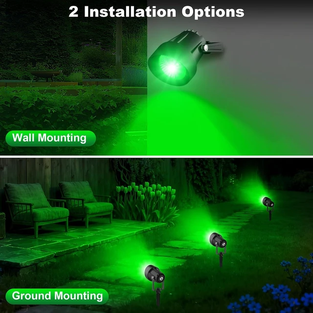 Alt view image 4 of 7 - Green Outdoor Landscape Spotlights with US Plug for Trees, 4 Pack