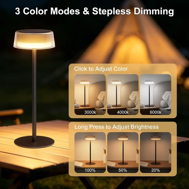 Alt view image 4 of 7 - IP65 Waterproof Solar Table Lamps Outdoor, 2 Pack Patio Solar Table Lights
