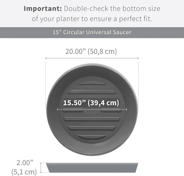 Alt view image 2 of 7 - Universal Round Planter Saucer, Heavy-Duty Drainage Dish for Plant Pots, Indoor & Outdoor Tray - Slate (15.5 inch Inner, 20 inch Outer Diameter)