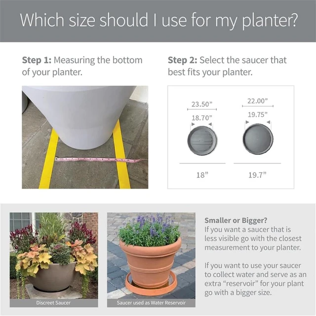 Alt view image 5 of 7 - Universal Round Planter Saucer, Heavy-Duty Drainage Dish for Plant Pots, Indoor & Outdoor Tray - Slate (15.5 inch Inner, 20 inch Outer Diameter)