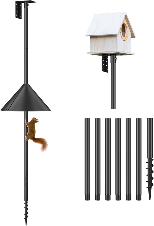 Main image of 92-Inch Adjustable Heavy-Duty Bird Feeder Pole with Squirrel-Proof Baffle, Mount Kit for Watching (House Not Included)